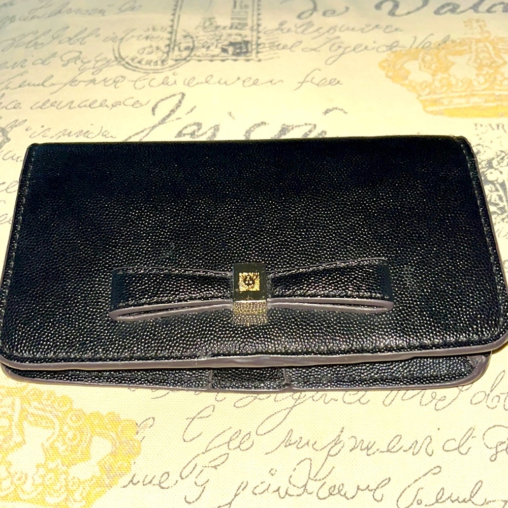 Beautiful Anne Klein Card Holder & Phone Case. Black Leather w/ snap closure
